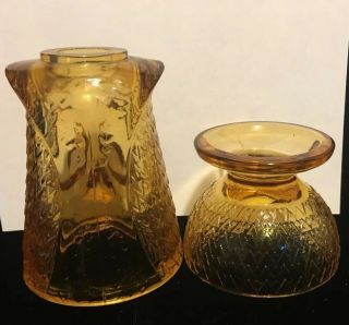 Vtg Viking Glass Amber Yellow Fairy Lamp MidCentury 2 PC Candle HOLDER 6
