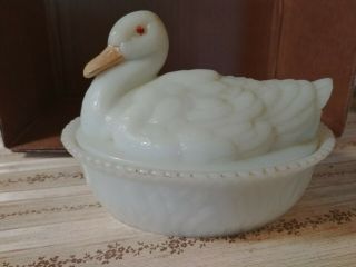 Westmoreland Milk Glass Duck On Nest (3)