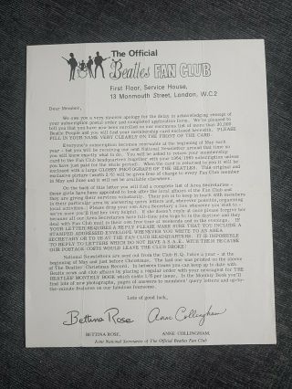 The Official Beatles Fan Club Letter