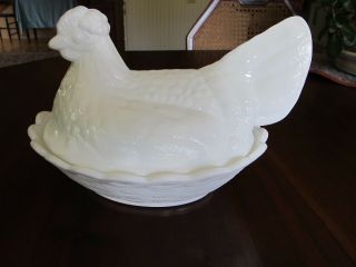 Fenton White Milk Glass Hen On Nest Covered Dish