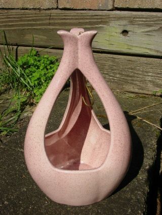Vintage Red Wing Pink Speckled Mcm Pottery Planter M - 1487 & Hanging Chain Exc