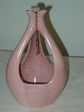 Vintage RED WING Pink Speckled MCM Pottery PLANTER M - 1487 & Hanging Chain EXC 3