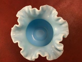 Fenton Blue Hobnail Milk Glass Vase with Ruffled Opening 3