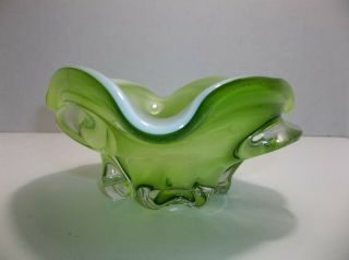 Vintage Murano Art Glass Bowl Pin Tray Ashtray Green White
