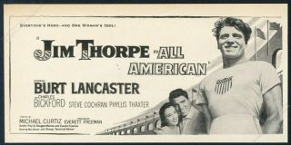 1952 Jim Thorpe All American Movie Release Burt Lancaster Photo Vintage Print Ad
