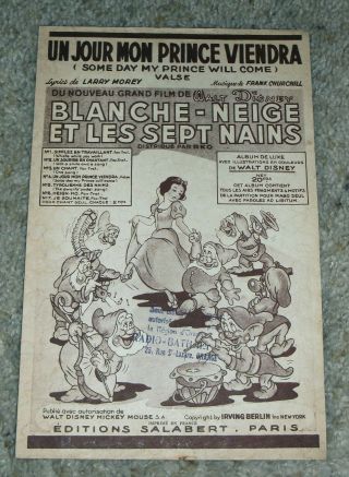 1938 Disney Snow White Sheet Music Some Day My Prince Will Come X3