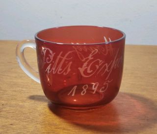 Ruby Red Flash Glass Souvenir Cup With Handle Mary Pittsburgh Expo 1895 Rare