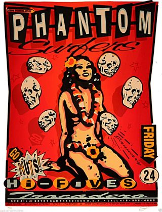 Phantom Surfers Poster 1997 Rare Silkscreen Poster Psychic Sparkplug S/n