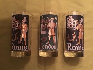 3 Vintage Cities Of The World Libbey Drinking Glasses Tumblers Set London Rome