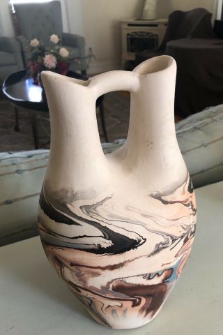Vintage Nemadji Swirl Pottery Double Spout Wedding Vase 3