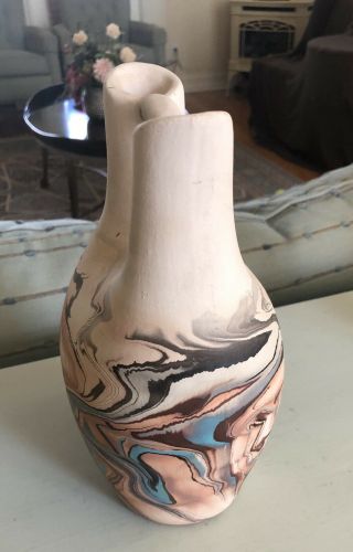 Vintage Nemadji Swirl Pottery Double Spout Wedding Vase 4