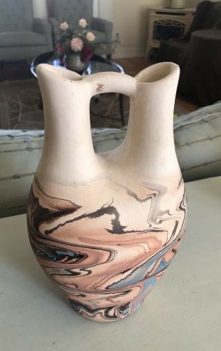 Vintage Nemadji Swirl Pottery Double Spout Wedding Vase 5