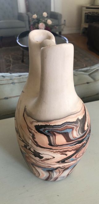 Vintage Nemadji Swirl Pottery Double Spout Wedding Vase 8