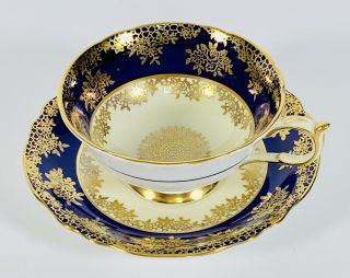 Paragon Tea Cup & Saucer Cobalt Blue,  Cream & Gold Fine Bone China England 97300