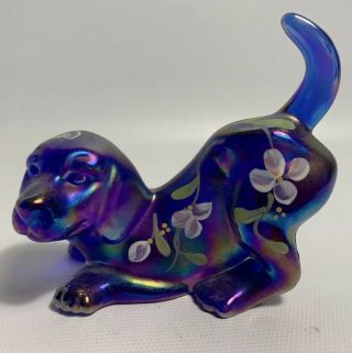 Contemporary Fenton Signed Hand Painted Carnival Glass Dog Figurine -