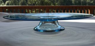 Cake Plate 12” Round Light Blue Glass