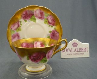 Royal Albert England Bone China Old English Rose Heavy Gold Tea Cup & Saucer Duo