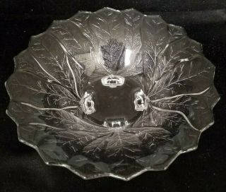 Vintage Clear Glass 4 Footed Bowl With Leaf Design