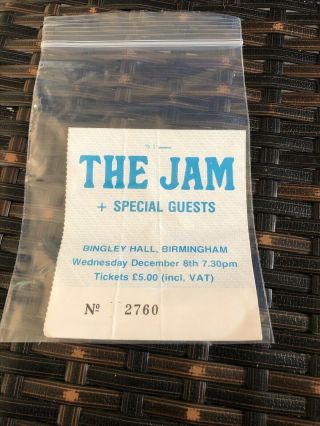 The Jam Concert Tour Ticket,  Bingley Hall Birmingham 8th Dec 1982