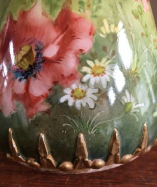 Antique ROYAL BONN,  Germany,  Hand Painted Flowers Vase,  9 - 1/4 