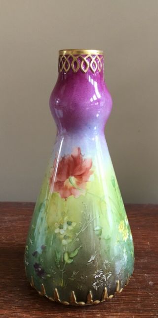 Antique ROYAL BONN,  Germany,  Hand Painted Flowers Vase,  9 - 1/4 