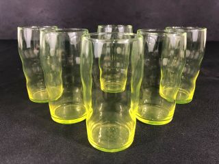 Antique Small Vaseline Glass Juice Glasses Uranium Or Yellow Glass Set Of 6