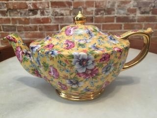 James Sadler Sophie Chintz Yellow Floral 4 Cup Teapot England