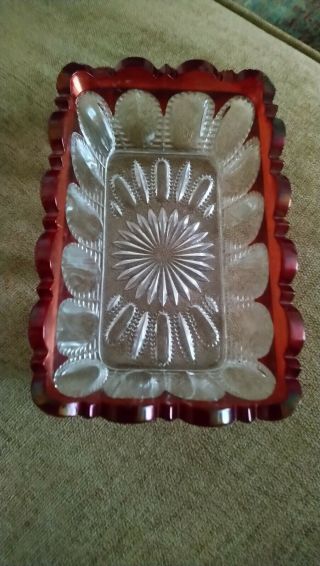 Eapg Ruby Stained Celery Tray/ Dish ( (pattee Cross))