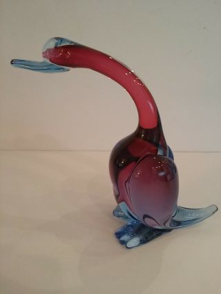 Vintage Murano Sommerso Blue Red Glass Duck Or Goose
