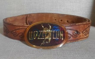 Vintage 1978 Led Zeppelin Holographic Belt Buckle Pacifica Ltd With Leather Belt