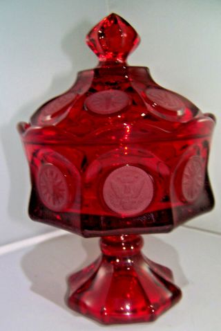Fostoria Coin Dot Ruby Red Compote Footed With Lid