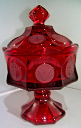 Fostoria Coin Dot Ruby Red Compote footed With Lid 2