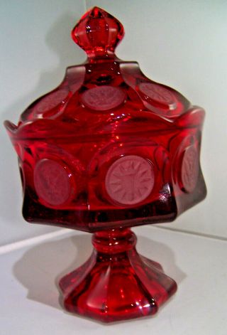 Fostoria Coin Dot Ruby Red Compote footed With Lid 3