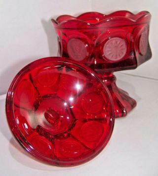 Fostoria Coin Dot Ruby Red Compote footed With Lid 4