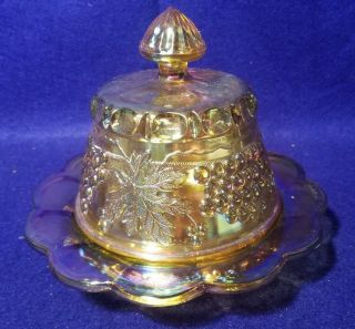 Tom Mosser Amber Grape And Cable Carnival Glass Butter Dish
