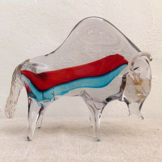Vintage Murano Art Glass Bull - Hand - Made Cased - Glass Animal Sculpture