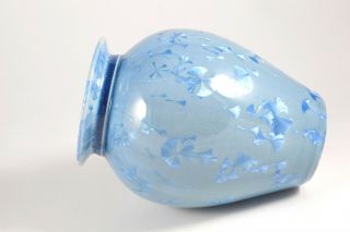 PNW Signed Crystalline Crackle Glaze Studio Art Pottery Blue Handcrafted Vase 3