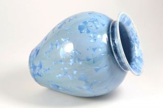 PNW Signed Crystalline Crackle Glaze Studio Art Pottery Blue Handcrafted Vase 4