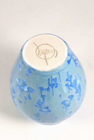 PNW Signed Crystalline Crackle Glaze Studio Art Pottery Blue Handcrafted Vase 6