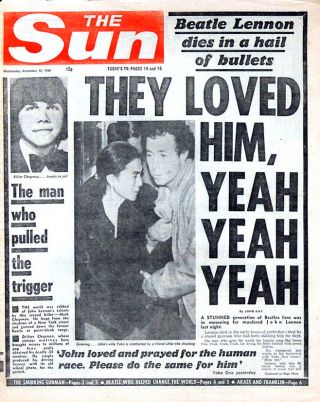 The Sun Newspaper 10 Dec 1980.  The Beatles John Lennon Shot Dead