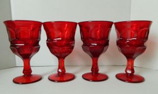 4 Vintage Fostoria Argus Ruby Red Stemmed Wine Glass Goblets