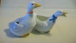 Vintage Otagiri Ceramic Duck Goose Creamer And Sugar Serving Set