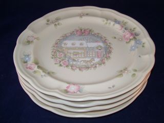 Pfaltzgraff Tea Rose Holiday General Store Set Of 4 Luncheon Plates Retired Usa