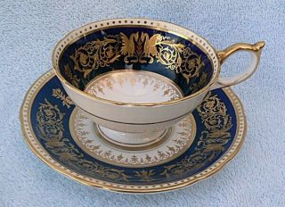 Vintage Aynsley Seville 6874 Tea Cup & Saucer Cobalt Blue & Gold Dragons