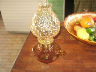 Fostoria Coin Glass Amber Oil Courting Lamp & Globe