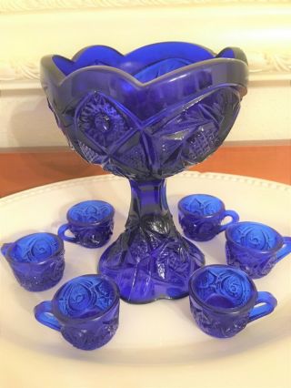 Vintage Miniature Punch Bowl Set Cobalt Blue