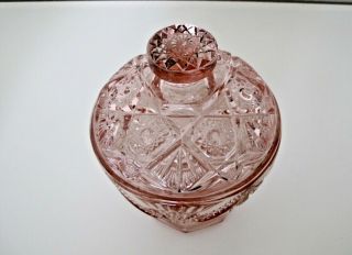 Pink glass Candy Dish with lid pink depression. 2