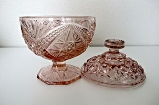 Pink glass Candy Dish with lid pink depression. 3