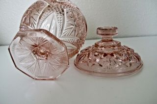 Pink glass Candy Dish with lid pink depression. 4