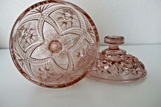 Pink glass Candy Dish with lid pink depression. 5